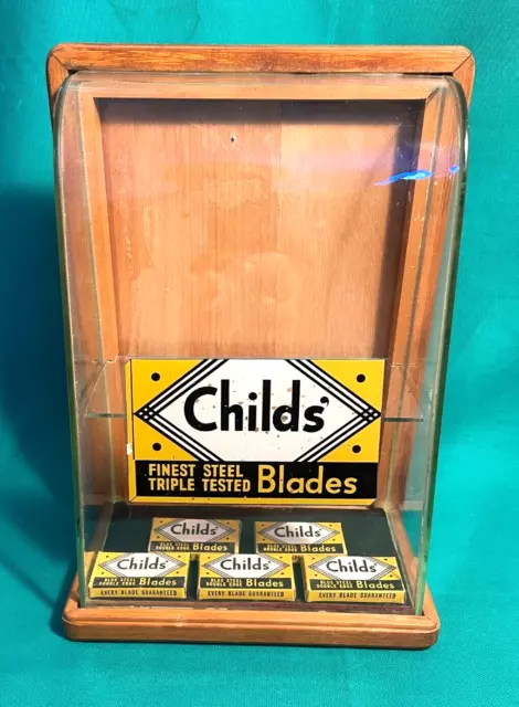 Rare Antique Original CHILDS' RAZOR BLADE  SM ADV COUNTER TOP STORE DISPLAY CASE