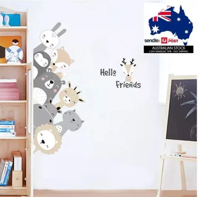 Boho Color cute Hello Friends smile animal stickers for kids room baby nursery