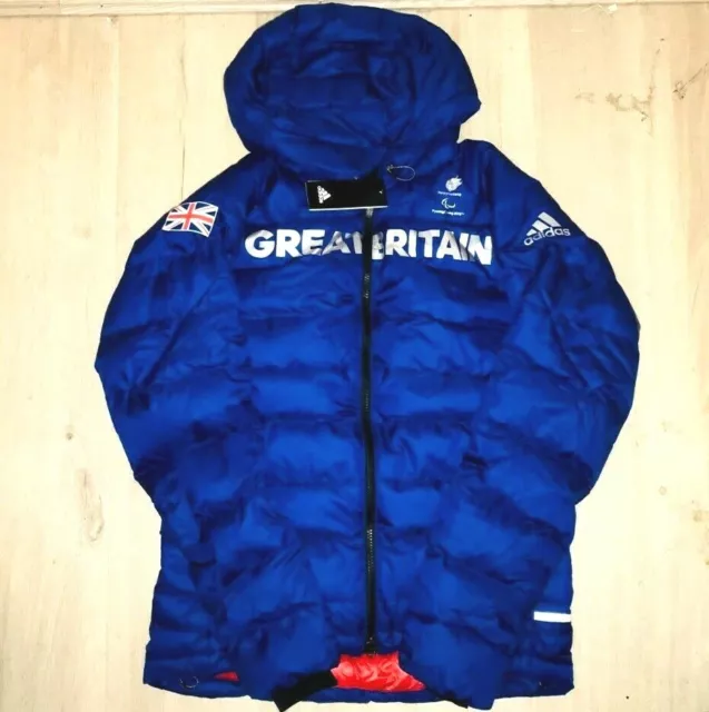 ADIDAS TEAM GB Artic Down Jacket Winter Olympics Blue Paralympic Hooded ...