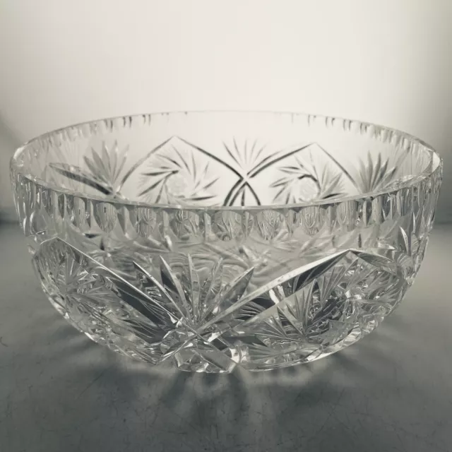 Vintage Lead Crystal Glass Bowl Clear 8 Point Star Pinwheels 8 inch Heavy 2