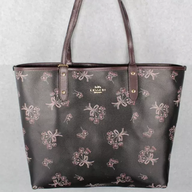 Coach Reversible Purple Flower Bouquets City Tote Double Handle Bag F78283