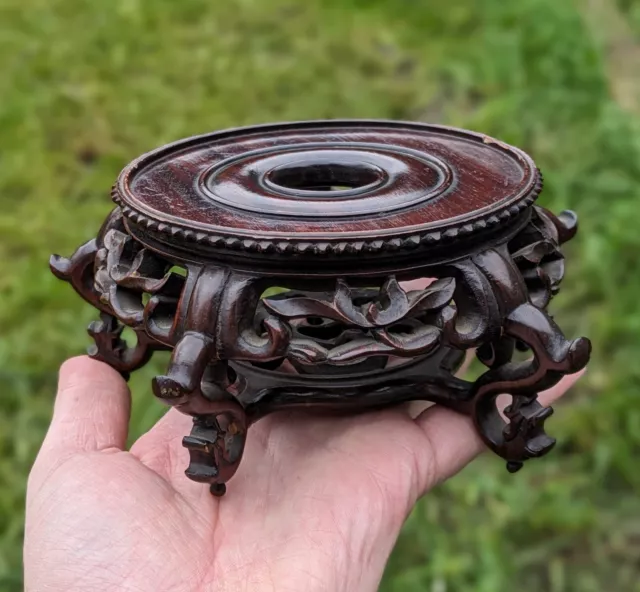 Chinese Antique Carved Wood Stand Openwork Design Superb Vase Bowl Jar 19th Qing