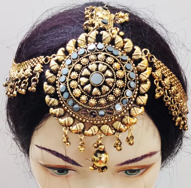 Vintage Handmade Head Piece Jewelry Belly Dance Costume Tribal Kuchi Tiara Bell