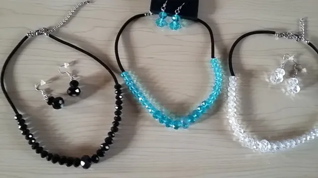 BNWT 3pc Set Facet Cut Glass Bead Necklace/Earring Set Black Turquoise Crystal