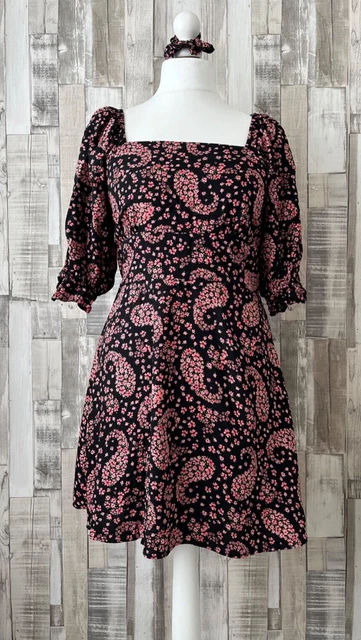 MISS SELFRIDGE DRESS 12 BLACK PINK GREEN Floral Paisley Maxi Long
