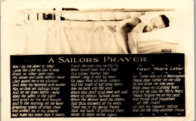 WW2 Great Lakes Training Base A Sailor's Prayer 1942 RPPC Vintage Postcard BB2