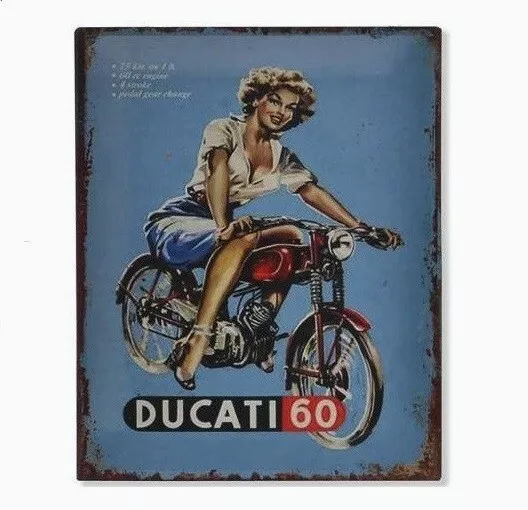 Plaque murale métal tableau Pin up sur mobylette - Vintage rétro - 30 x 20 cm