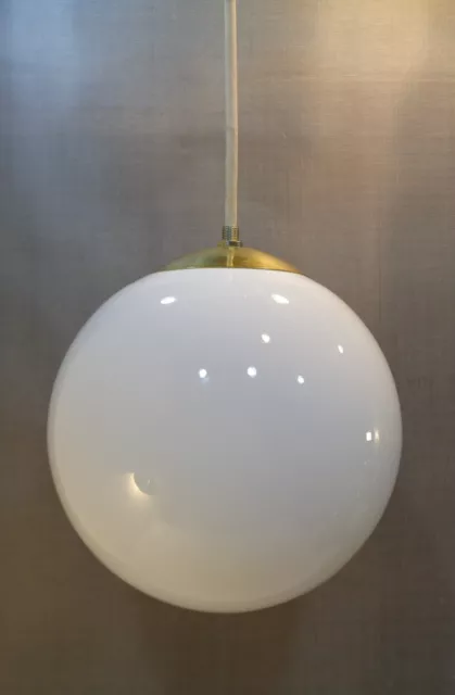 Vintage Mid Century Modern White Glass Globe Orb Hanging Ceiling Light Lamp