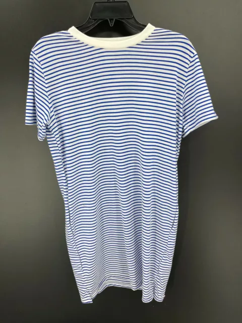 Cotton Emporium Womens Size Small Blue Striped Short Sleeve T-Shirt Dress