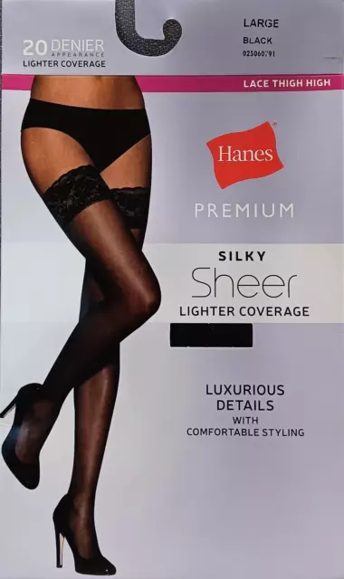 HANES PREMIUM WOMENS Size L Black/20 Denier Silky Sheer Lace Thigh High  Tights $13.31 - PicClick