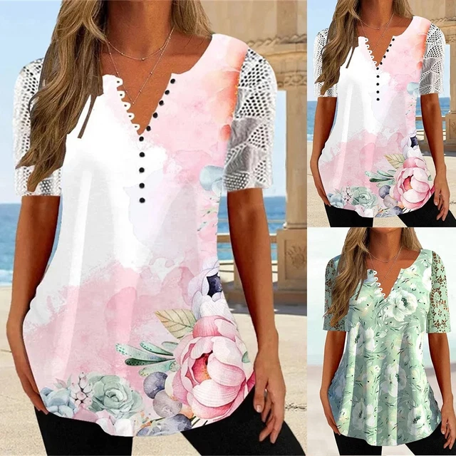 Top da donna Get Your Floral Fix con collo a V in pizzo patchwork e stampa flore