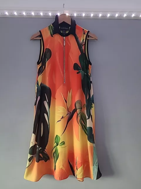 Frank Lyman Sleeveless Multi Print Abstract Floral Swing Midi Dress  Size 8