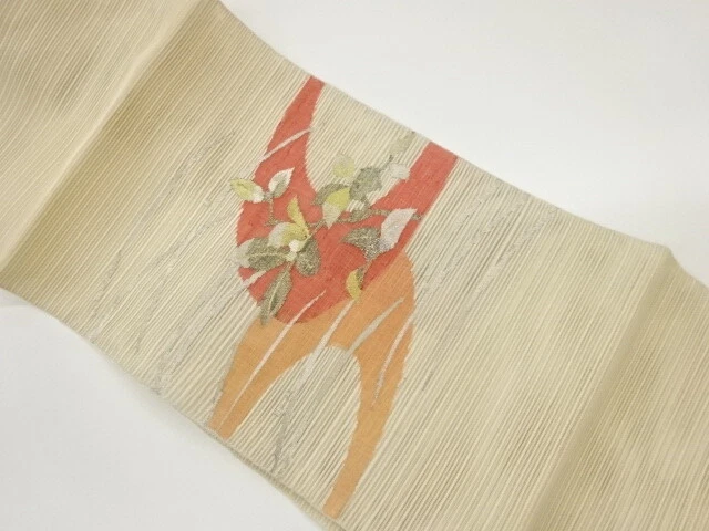 6579357: Japanese Kimono / Vintage Nagoya Obi For Summer / Woven Floral Plants