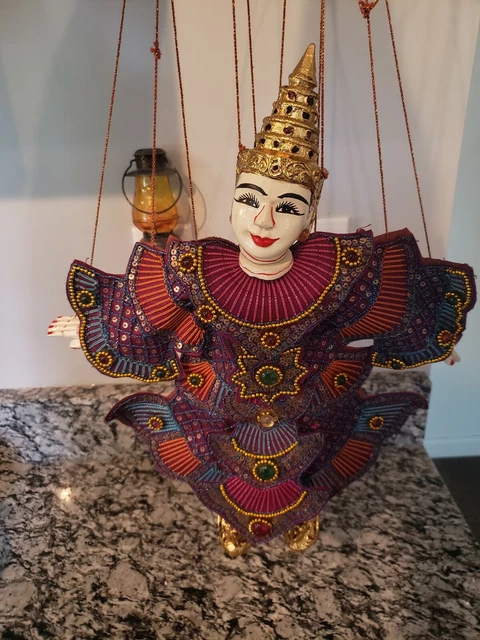 Vintage Hand Carved Wood Marionette Puppet Primitive Japanese Unique and Rare.