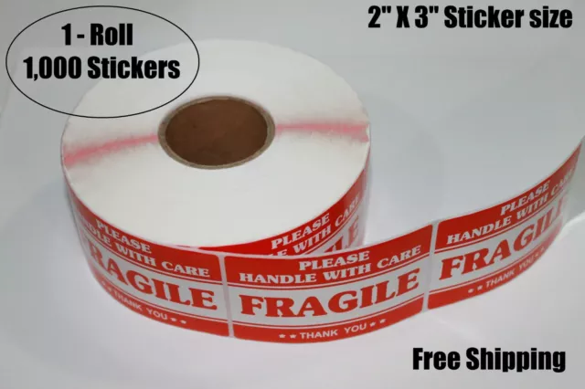 1000 Fragile Stickers 2 x 3 Please Handle with Care Thank You Warning Labels RED