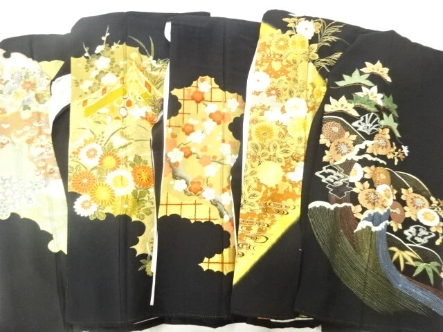 46174# Japanese Kimono / Antique Tomesode / Set Of 5