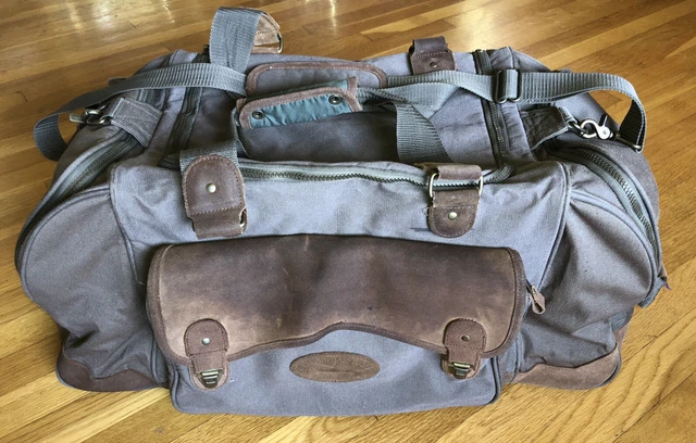 Vintage High Sierra Green Canvas Duffle Bag With Brown Leather Trim Batenkill