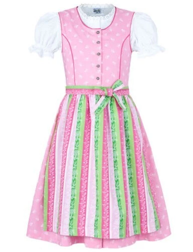 Isar-Trachten Bambini Dirndl " Nicole " 3-tlg. Con Camicetta 52409 Rosa Verde