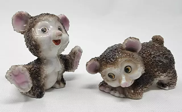 Pair of Vintage Porcelain Sugar Glazed Textured Bear Figurines - Japan Happy