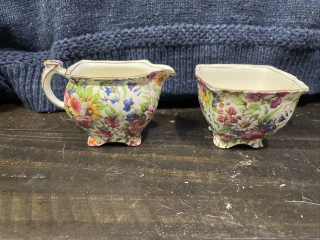 Vintage Royal Winton Grimwades Summertime Chintz Open Creamer & Sugar Bowl