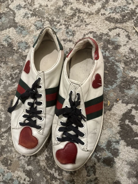 GUCCI ACE RED Heart White Leather Snake Shoes Trainers Sneakers