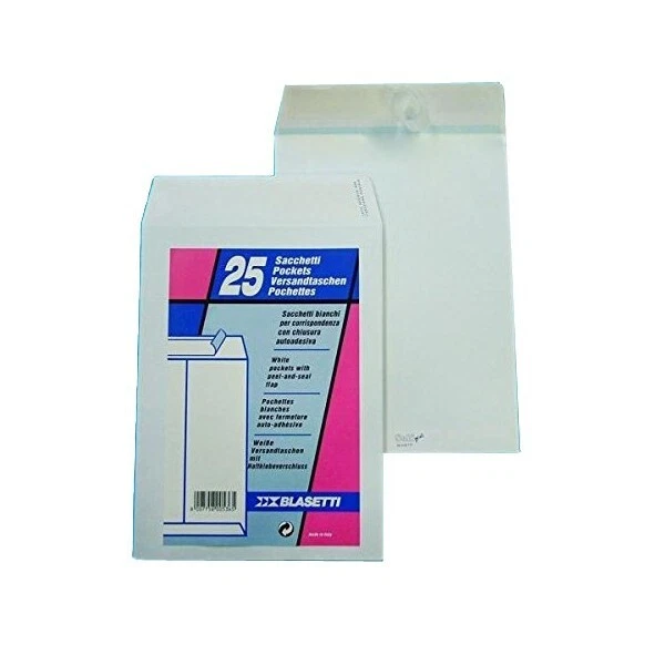 100 100x Buste a sacco Blasetti 19x26 cm Bianco Self Strip