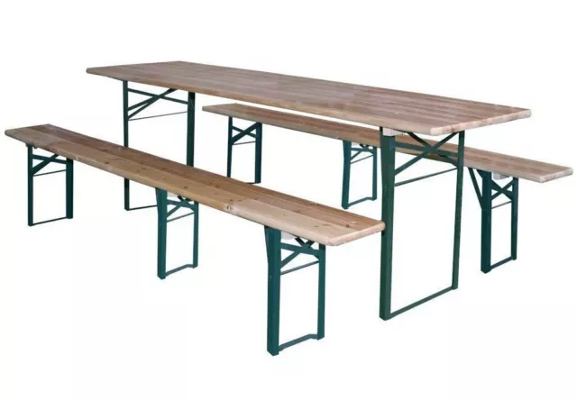 Set Birreria Tavolo Giardino Legno Acciaio Pieghevole con 2 Panche cm 220X80X76h