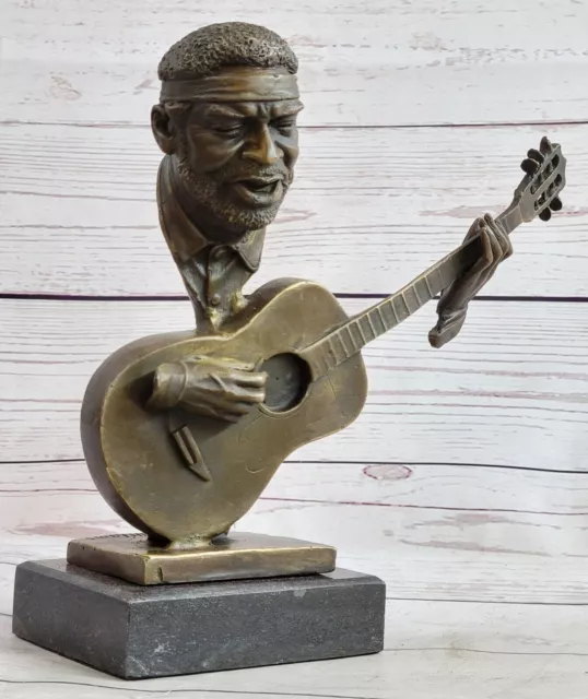 Mid-Century Modern 9.5" Tall Abstract Type Bronze Guitar Player Musician Deal