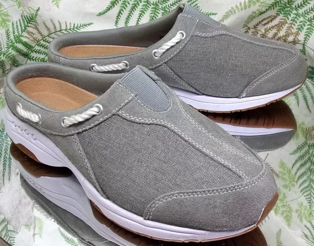 Easy Spirit Travelport Gray Leather Loafers Mules Slip Ons Shoes Womens Sz 7.5 W