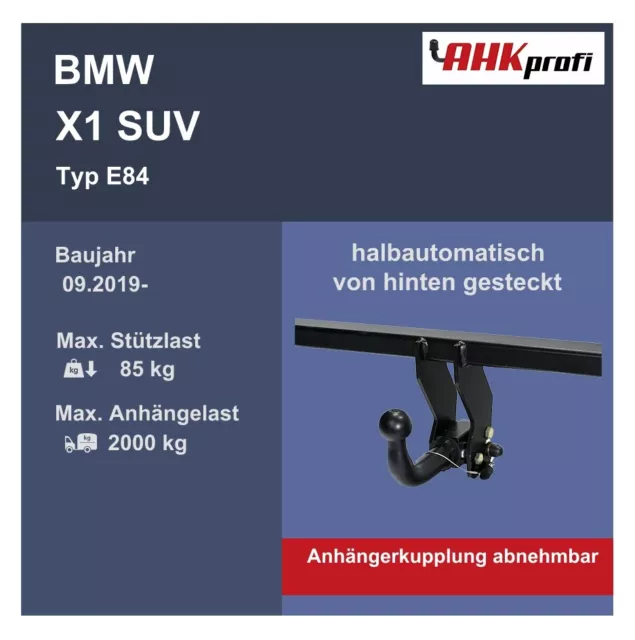 abnehmbar AHK Autohak für BMW X1 SUV E84 BJ 03.09-06.15 NEU Eintragungsfrei