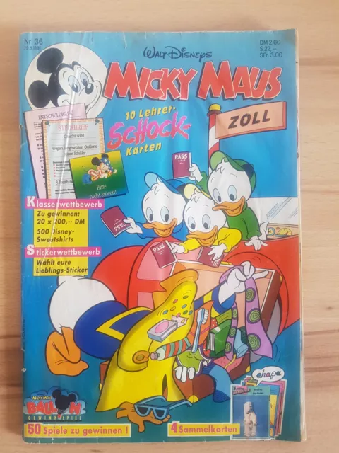 Micky Maus Heft 36 1991 mit Beilage Lehrer-Schock-Karten und Sammelkarten
