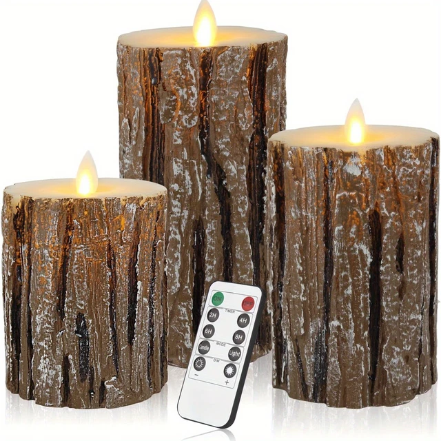 3Pcs Cedar Leather Electronic Candle, LED Pillar Candle Timing & Remote Control
