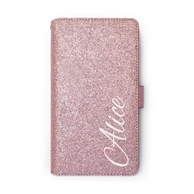 Blanc Personnalisé Nom Sur Rose PU Cuir Paillettes Portefeuille Téléphone Étui