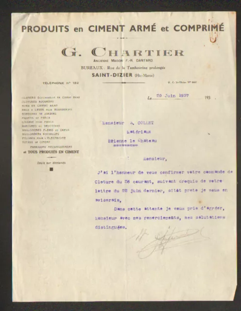 SAINT-DIZIER (52) ARTICLES en CIMENT "F.-R. DANTARD / G. CHARTIER Succ" en 1937