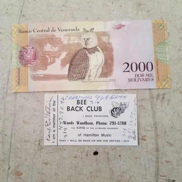 Bee back club Business Card Music woody woodham free Foreign currency Venezuela