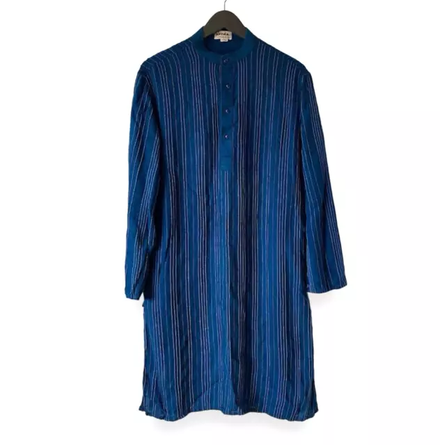 FABINDIA Dress Blue Hand Embroidered Indian Silk Tunic Kaftan Beach UK 12 14