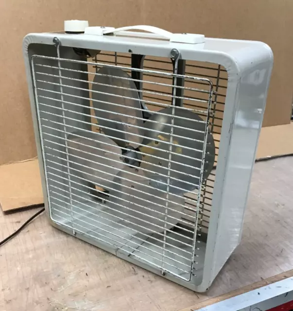 **Vintage MCM MANNING BOWMAN 15" X 15" STEEL BOX FAN USA MINT GREEN WORKS ~VIDEO