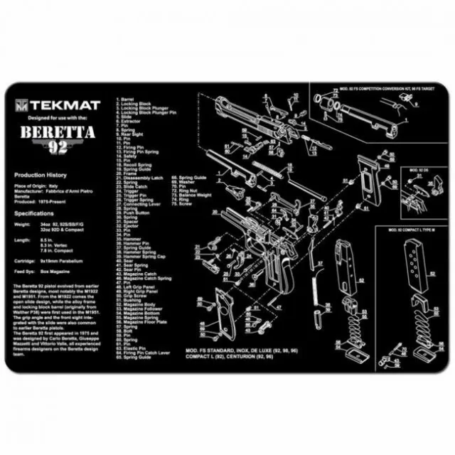 TEKMAT Beretta 92 CLEAING MAT - 11" X 17" - Bonus Towel