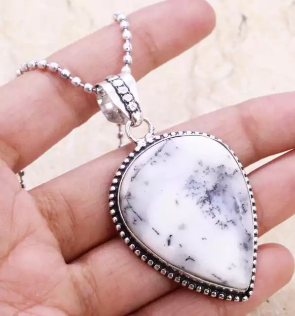 Lovely Dendrite Opal 925 Silver Plated Necklace of 16" Ethnic
