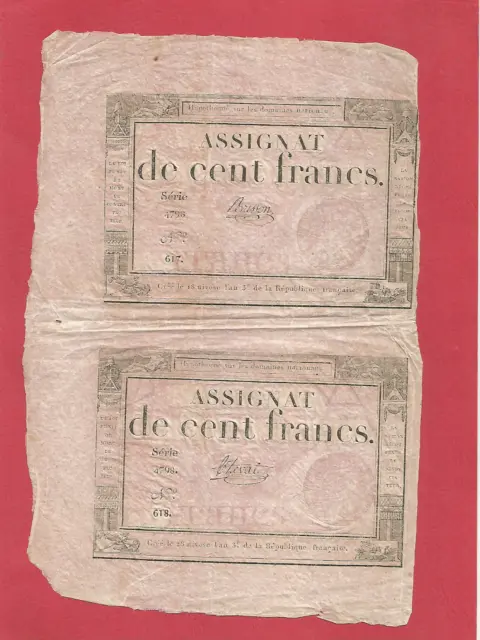 Planche de 2 assignats de 100 frs du 18 Nivose An 3 . Signés BRISSON et CHEVAL