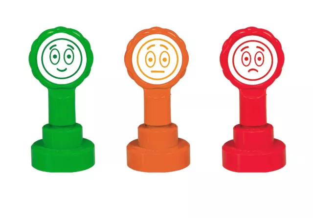 3 Self-inking Teacher Emoji Stamp Set - 3 Faces (Happy, Sad, Indifferent)