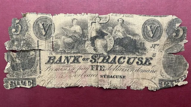Five Dollars - Obsolete Currency - Bank of Syracuse New York Circulated #58851