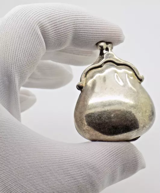 Vintage Italian Handmade Genuine Silver Pill Snuff Trinket Purse Shaped Box;