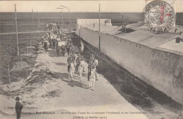 Carte postale ancienne MAROC MOROCCO BER-RECHID lieut marchand hivert timbr 1911