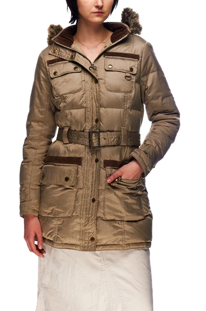 BARBOUR Quilt Long Coat Beige Puffer Womens Down Jacket Size UK 12 US 8