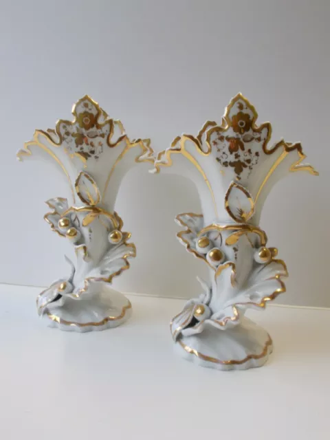 Pair Antique German Gilt Porcelain Vases Urns/ Spill/ Cornet KPM  19th Century
