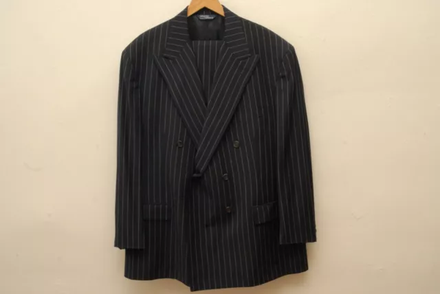 vintage Polo Ralph Lauren navy stripe double breasted suit 48L made in USA