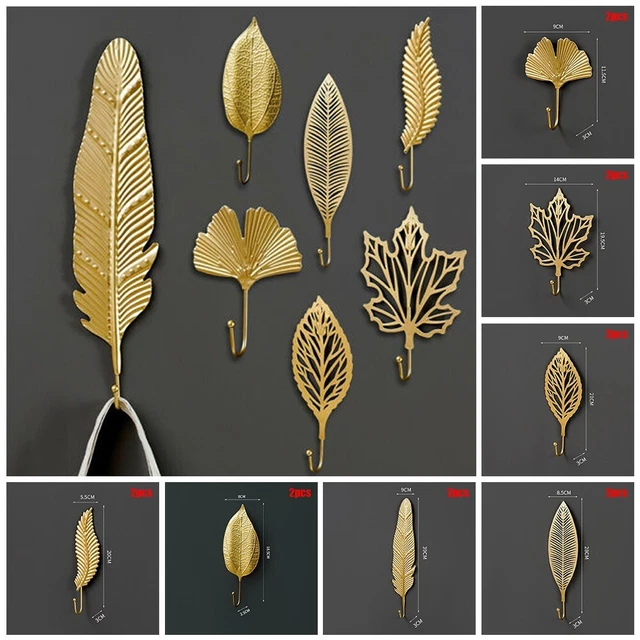 2pc Gold Leaf Hook Coat Hat Key Hook Wall Hanging Kitchen Home Towel Hooks Decor