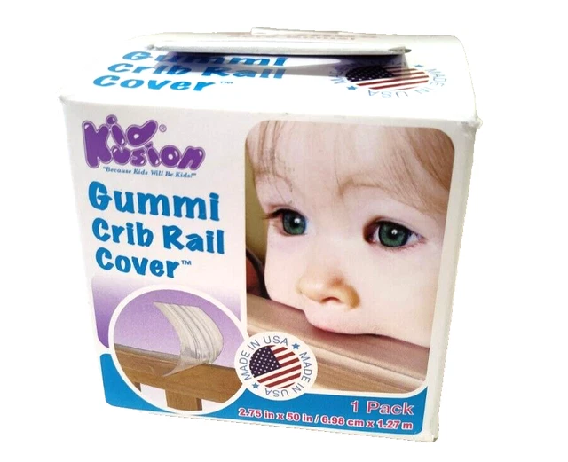 Kid Kusion Gummi Crib Rail Cover  2.75" x 50"  Transparent 3M Tape Attached