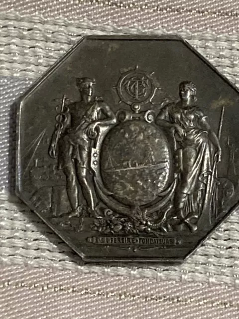 MEDAILLE -EN Argent COMPAGNIE  GENERALE TRANSATLANTIQUE GRAVEUR PAGNIER PEREIRE